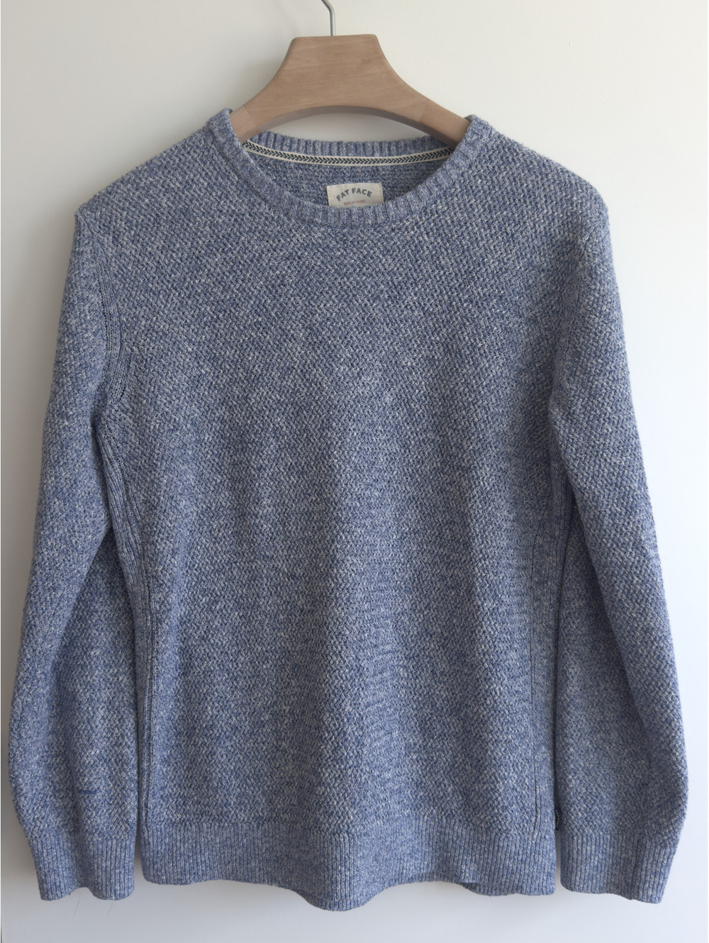 FatFace Men’s Blue Marled Textured Knit Crewneck Sweater Medium Cotton Blend